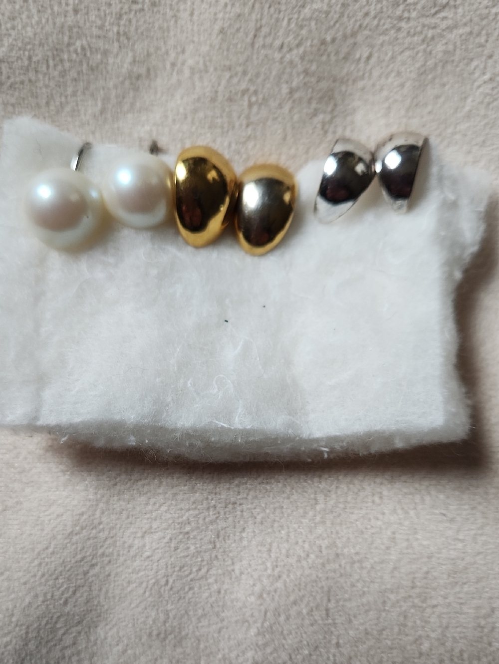 Pearl,Gold, and Silver Clip On Earring Set by Marvella And Monet